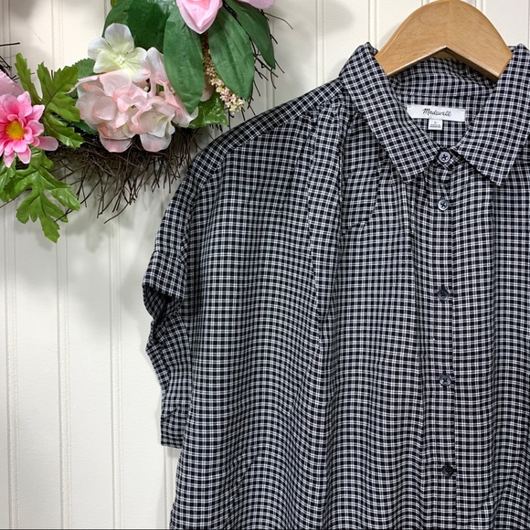 Madewell square plaid button down short sleeve casual minimalist top size L - Picture 2 of 9